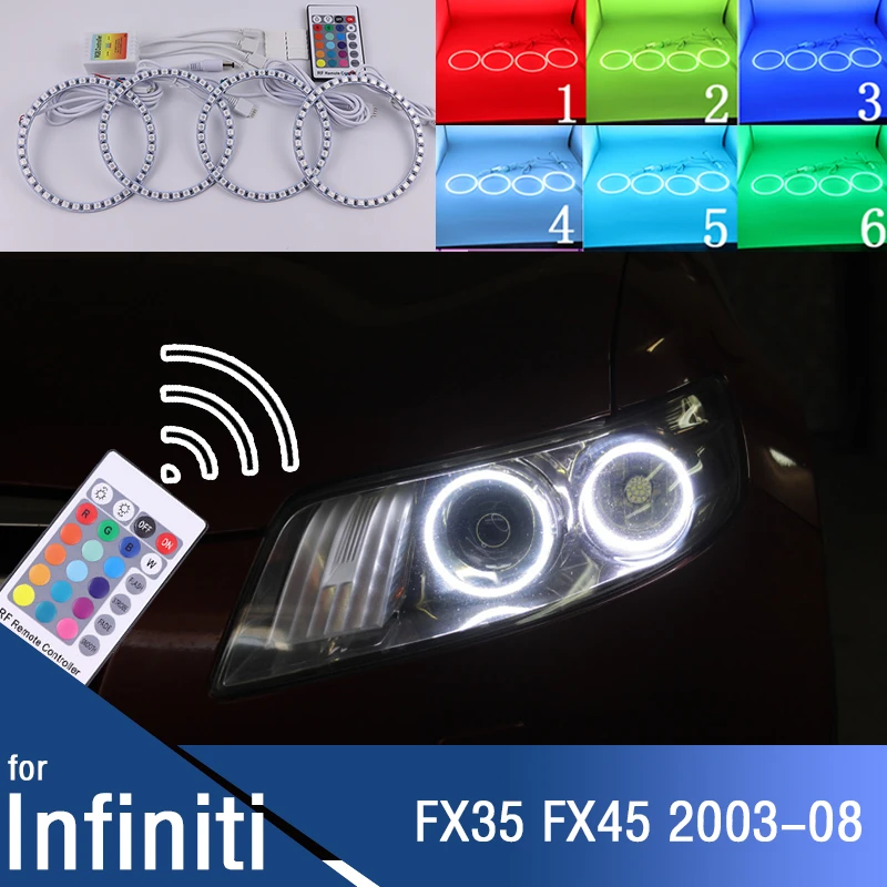 ED Angel Eyes Kit  Ring Headlight Lamps For INFINITI FX35 FX45 2003-2008 Ultra Bright Refit RGB multi-color Remote Control