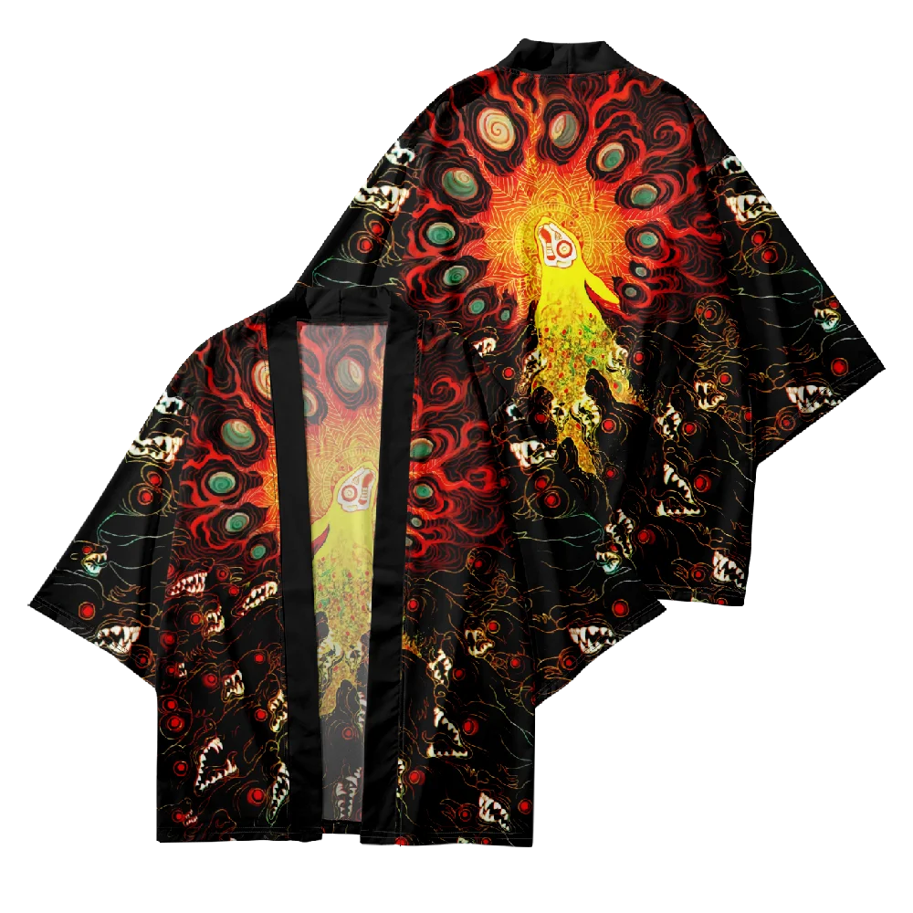 الاتجاه الجديد أزياء الرجال عارضة كيمونو شيطان العين الطباعة الرجال التقليدية كيمونو اليومية عارضة المرأة سترة قمم #5