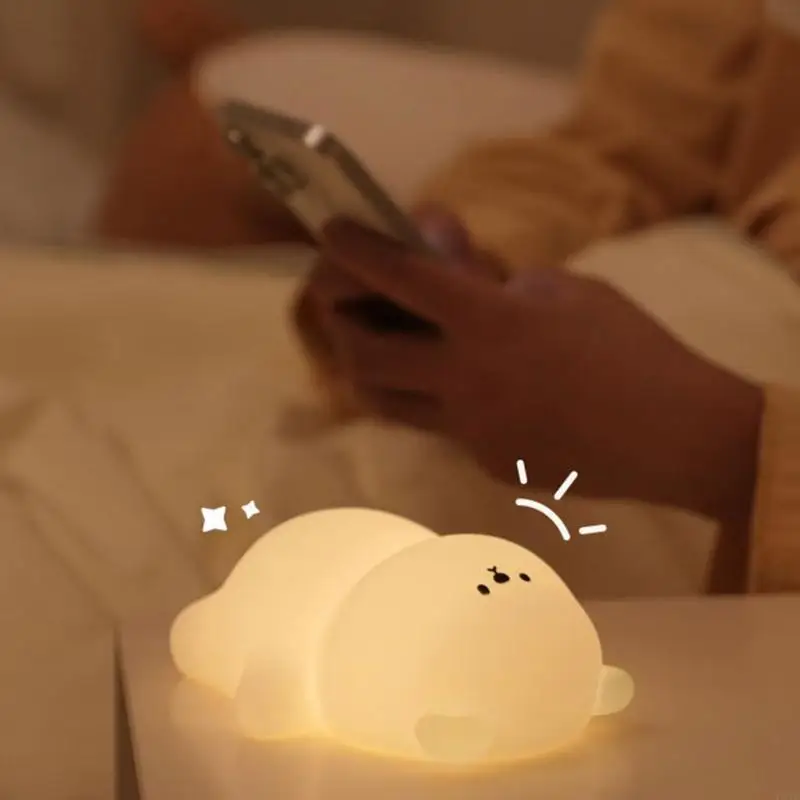 قابلة للشحن الدب سيليكون أضواء الليل التحكم باللمس عكس الضوء LED مصباح السرير نسيج السيليكون للأطفال غرفة الحضانة P9YB