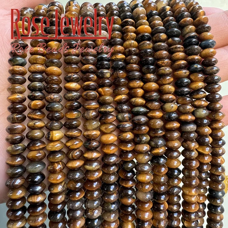 Natural Yellow tiger eye Stone Beads Flying Saucer Abacus Shape Round Loose Beads for DIY Jewelry Making Bracelets 3x6mm 15