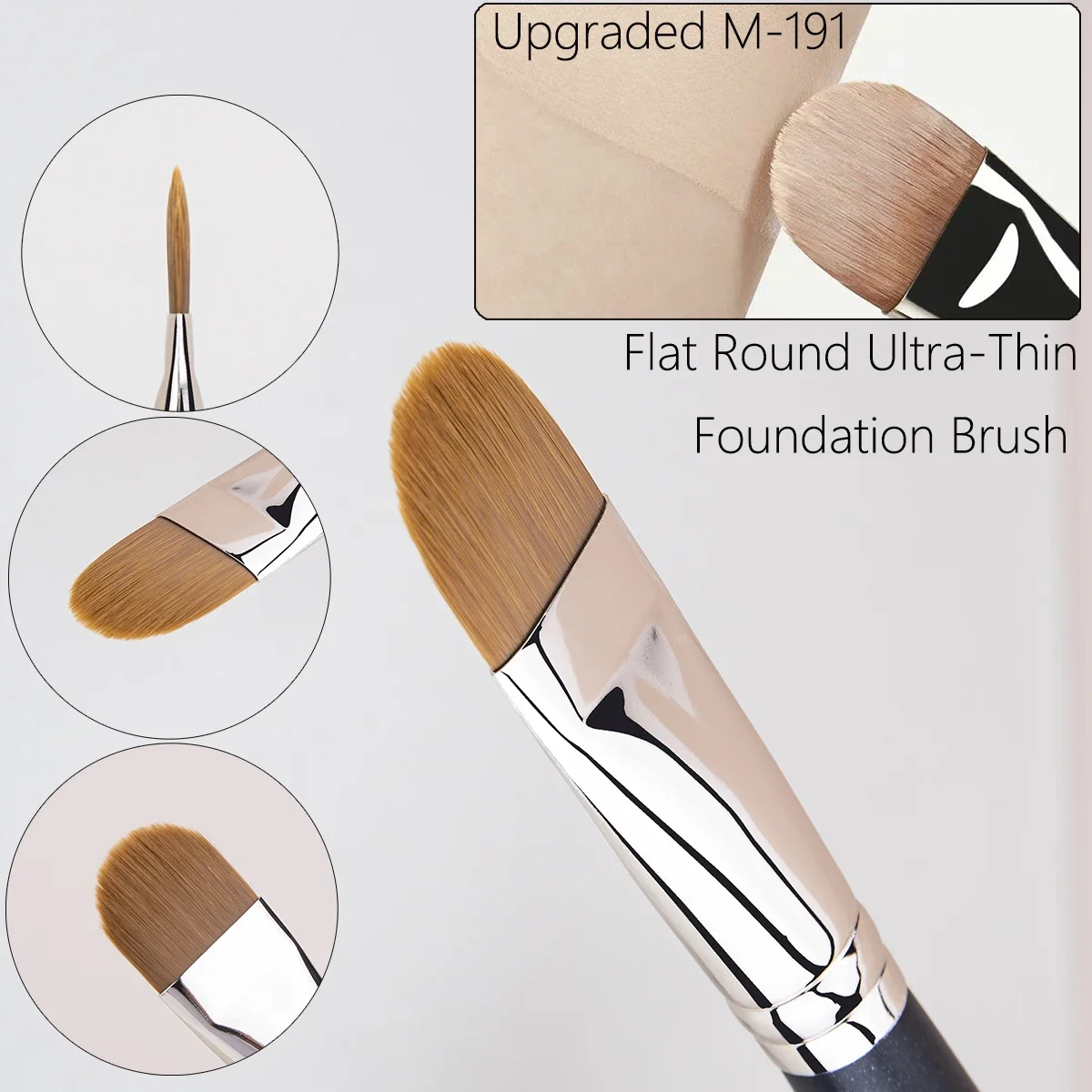 M-191 amélioré Fond de teint ultra-mince rond plat Pinceau de maquillage Contour professionnel Fond de teint liquide Crème correcteur Outil de maquillage