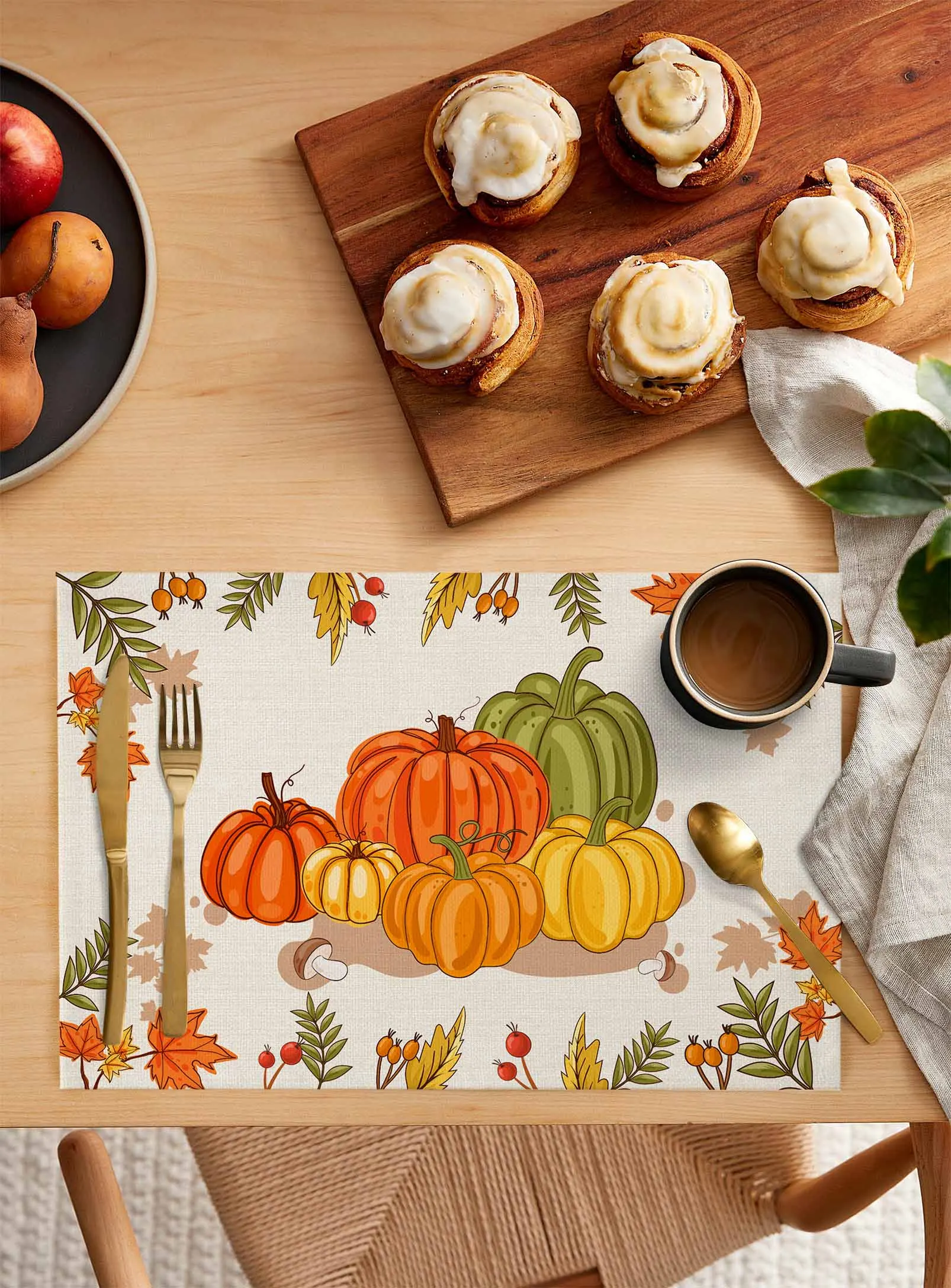 4/6 Pcs Maple Leaf Pumpkin Mushroom Kitchen Placemat Dining Table Decor Table Mat Home Decor Coffee Tea Pad Cup