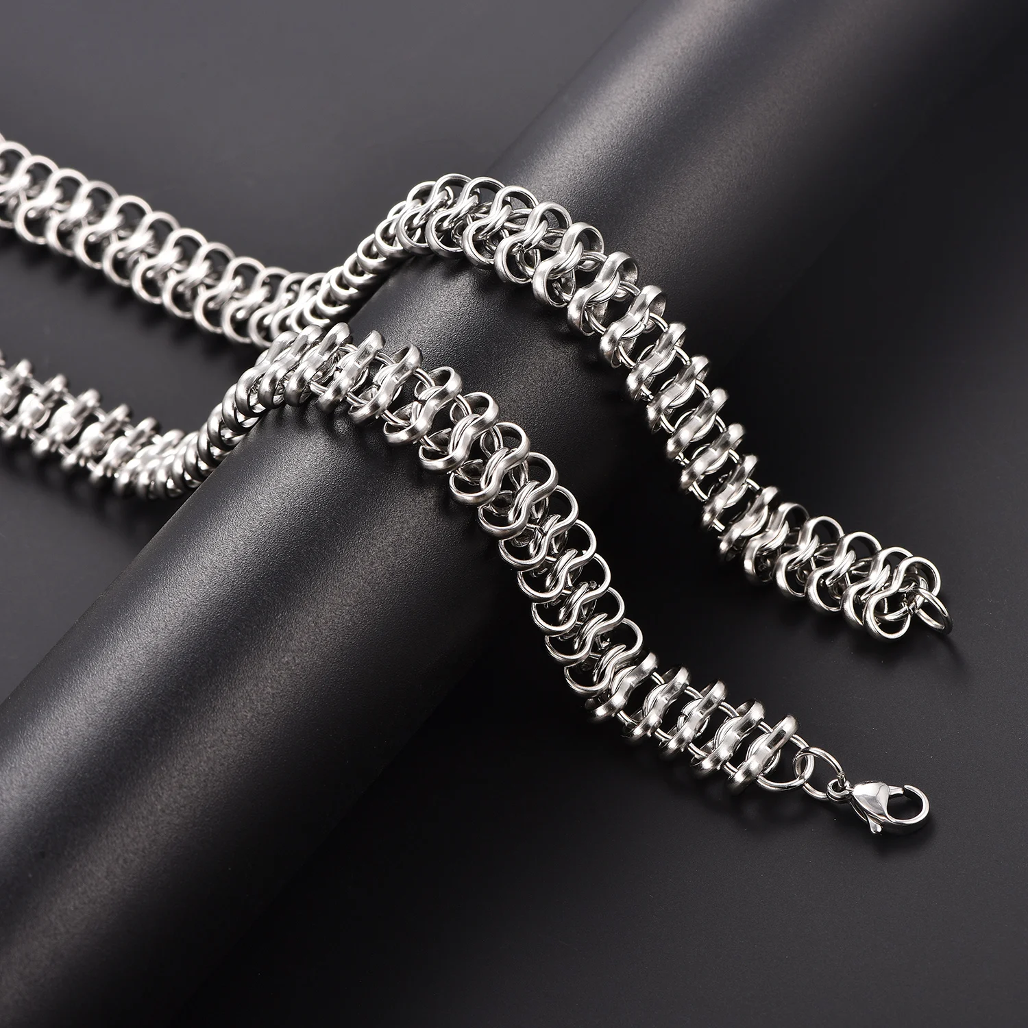 Hochglanzpolierte 12MM Edelstahl-Halskette, Punk-Hip-Hop-Rolo-Halskette, Rock-Boy-Heavy-Metal-Schmuck für Männer und Jungen – Detail 4