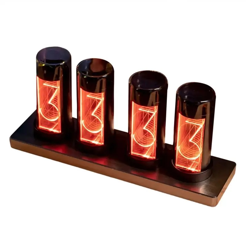 ABBO-Digital Watch Vintage Style LED Silent Luxury RGB Table Clock Digital Glow Tube Clock Metal Wood Electronic Desktop Clocks