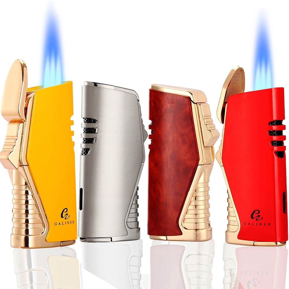 

GALINER Butane Torch Cigar Lighter Metal Windproof 3 Jet Blue Flame Lighters Cigar Accessories Smoking Tool