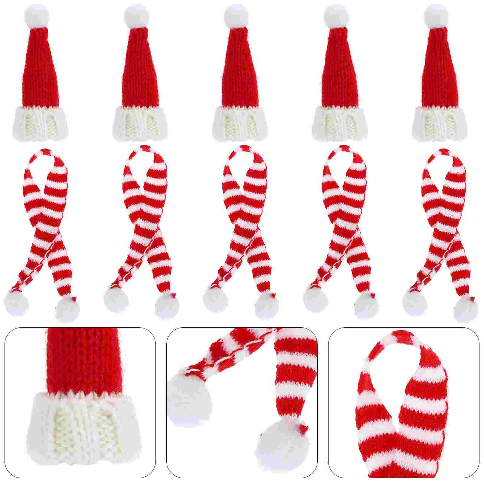 10 Pcs Mini Christmas Scarf Santa Hats Miniatures for Crafts Small Dining Table Xmas Bottle Cover