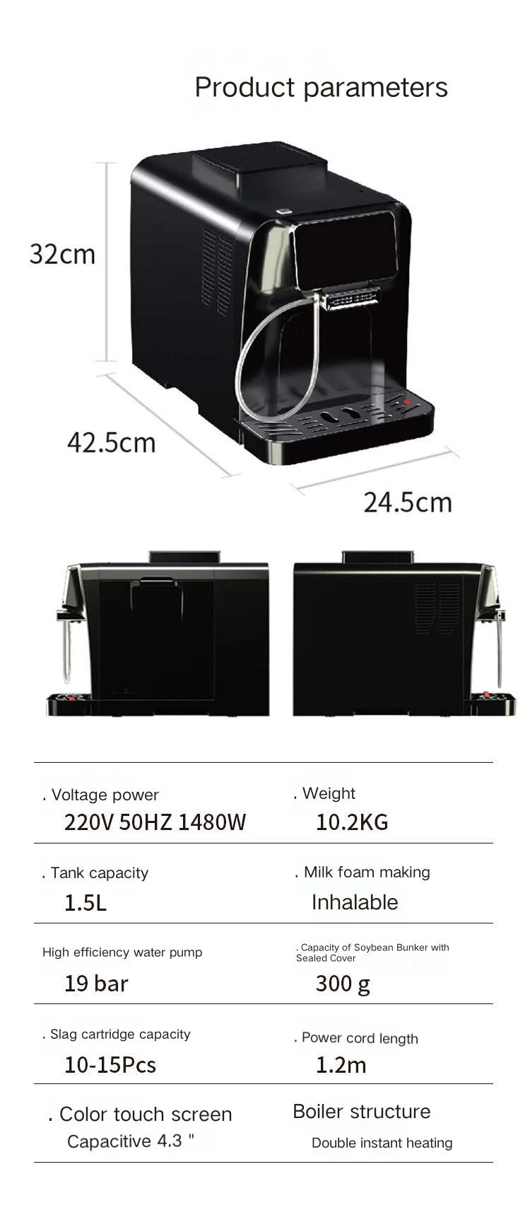 Hot-selling electric commercial hotel family RV automatic touch screen built-in milk can brewing system plastic coffee machine