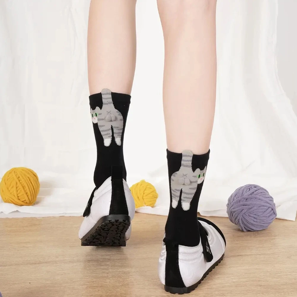 

Cute Cat Socks with Balls Breathable Cat Socks with Fuzzy Balls Comfortable Novelty Animal Crew Cotton Socks for Women