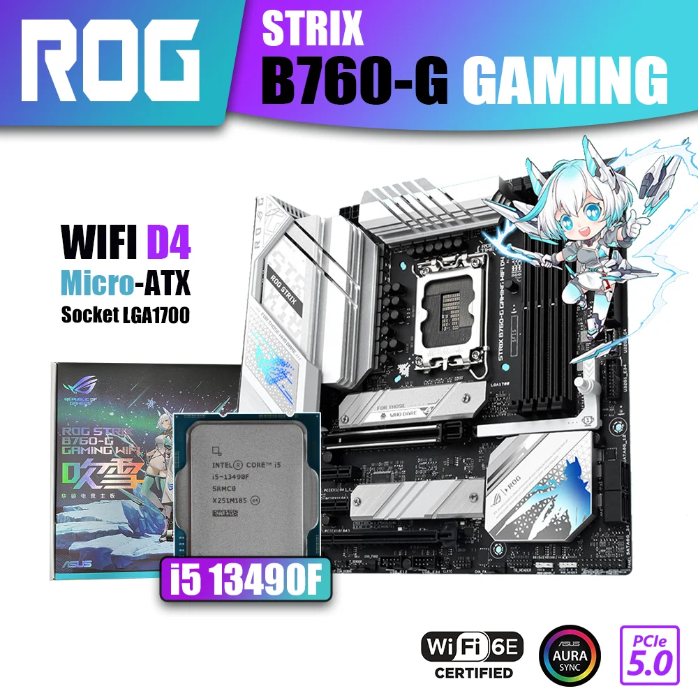 

New Kit ASUS ROG STRIX B760-G GAMING WIFI D4 With Intel core i5 13490F Processor CPU LGA1700 DDR4 Memory Motherboard RGB Combo