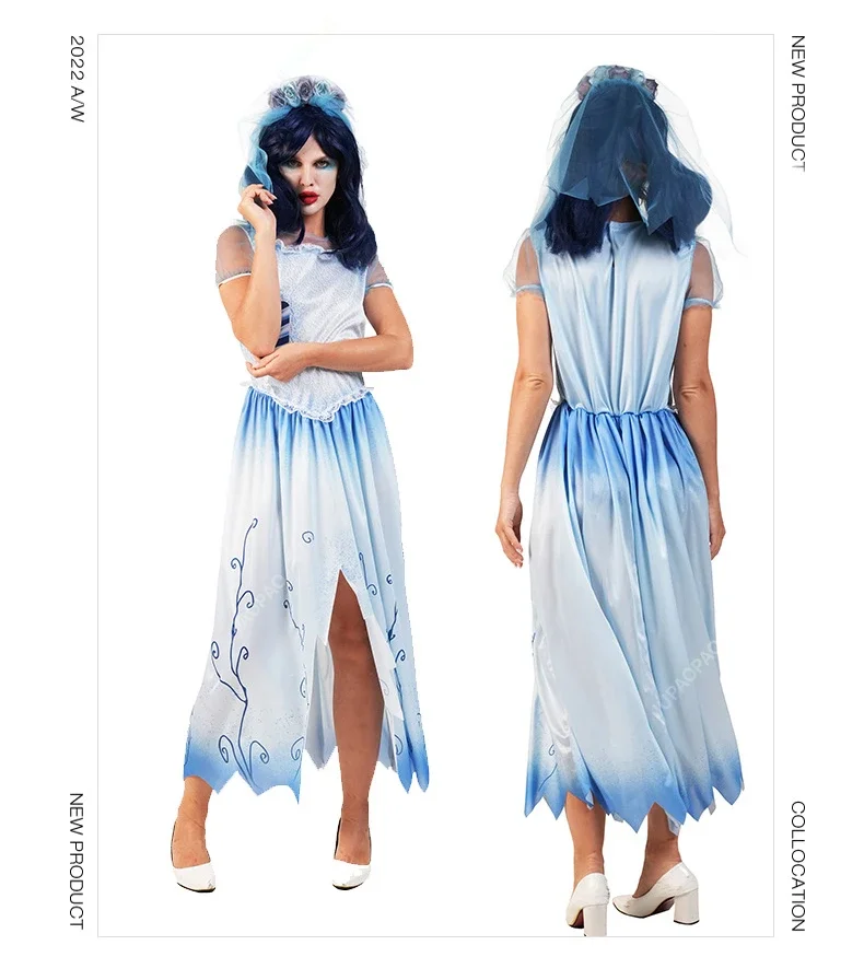 Costume de Cosplay de la Mariée Sanglante pour Fille, Tenue d'Horreur d'Halloween, SAF, Fantôme, Jeu sur Scène, Costumes de ix