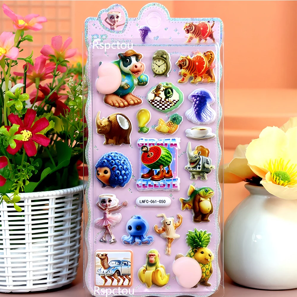 4 Uds. De pegatinas de glúteos felices en relieve 3D de Brainrot italiano, calcomanías de burbujas de animales de Tung Tung Sahur, pegatina decorativa para funda de teléfono