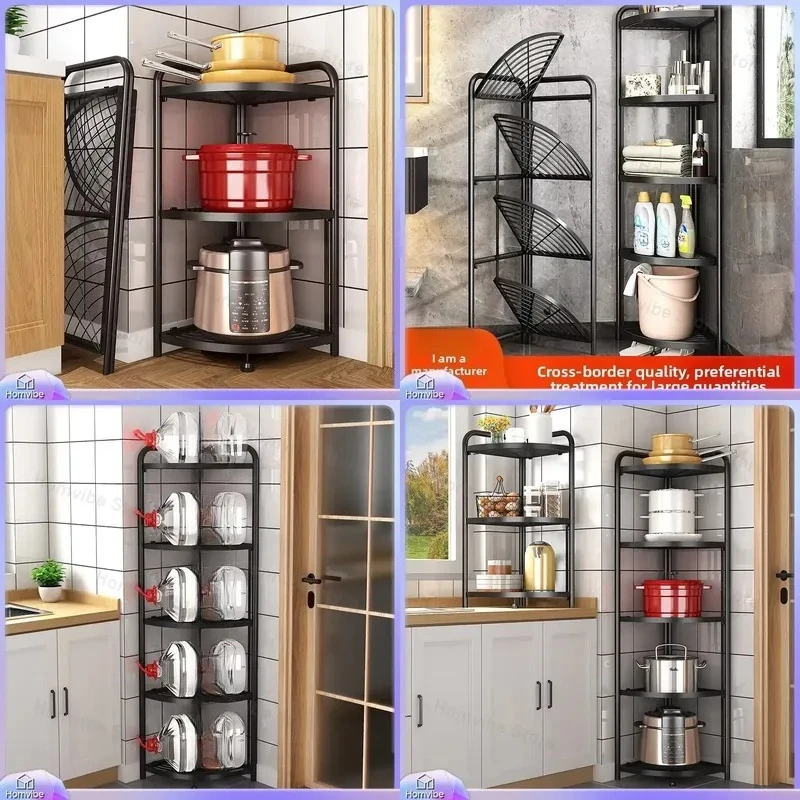 3 Layer Folding Metal Triangular Storage Rack Space Saving Floor Standing Kitchen Bathroom Organizer Shelf for Towels