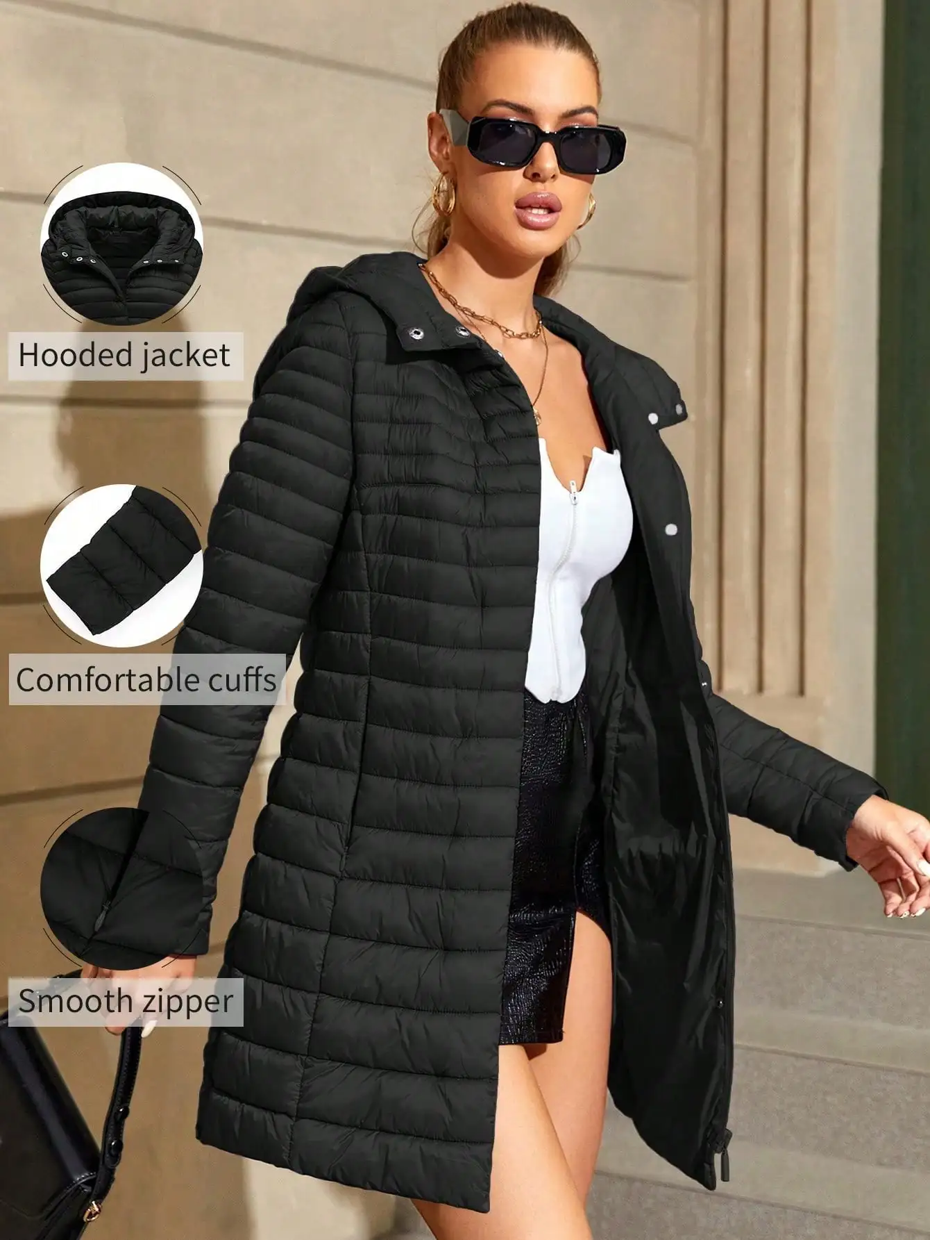 

Women's Casual Hooded Puffer Jacket With Pockets, Lightweight For Daily Wear