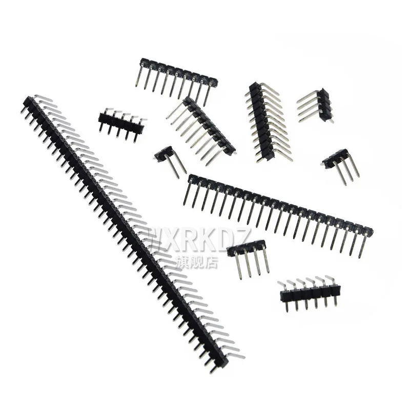 100pcs/LOT 1x 40 Pin 2.54mm pitch Right Angle Single Row Pin Header Male 90 degrees Needle Connector for arduino