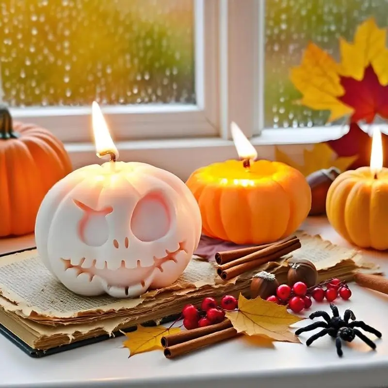 91AF Reusable Silicone Mold Skull/Pumpkin Suitable for Resin Craft Halloween Decorations Nonstick Baking Tool