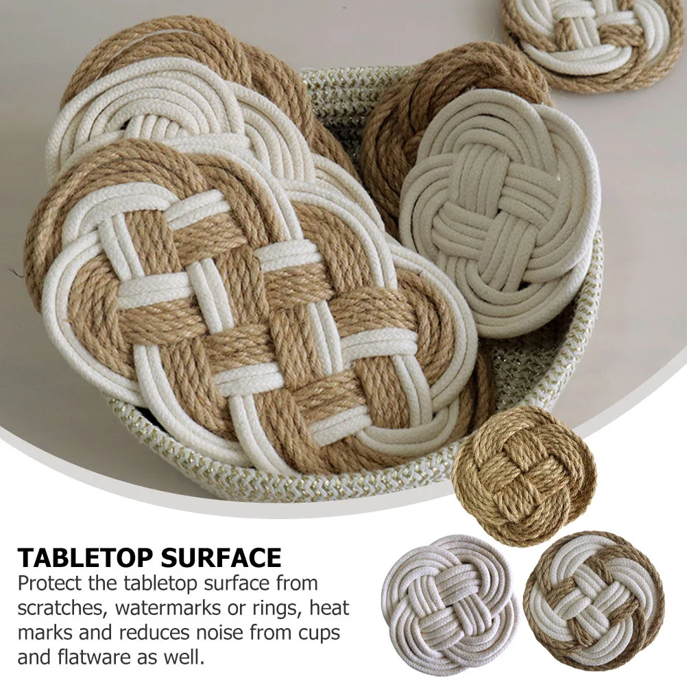 

3Pcs Woven Cup Mat Heat Resistant Tableware Mats Decorative Placemat Photography Props Decorative Coasters Household Place Mats