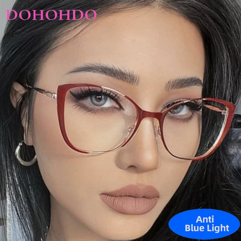 

Trendy Classic Cat Eye Metal Anti-Blue Light Glasses Women Men Vintage Luxury Brand Designer Computer Glasses Reading Glasses