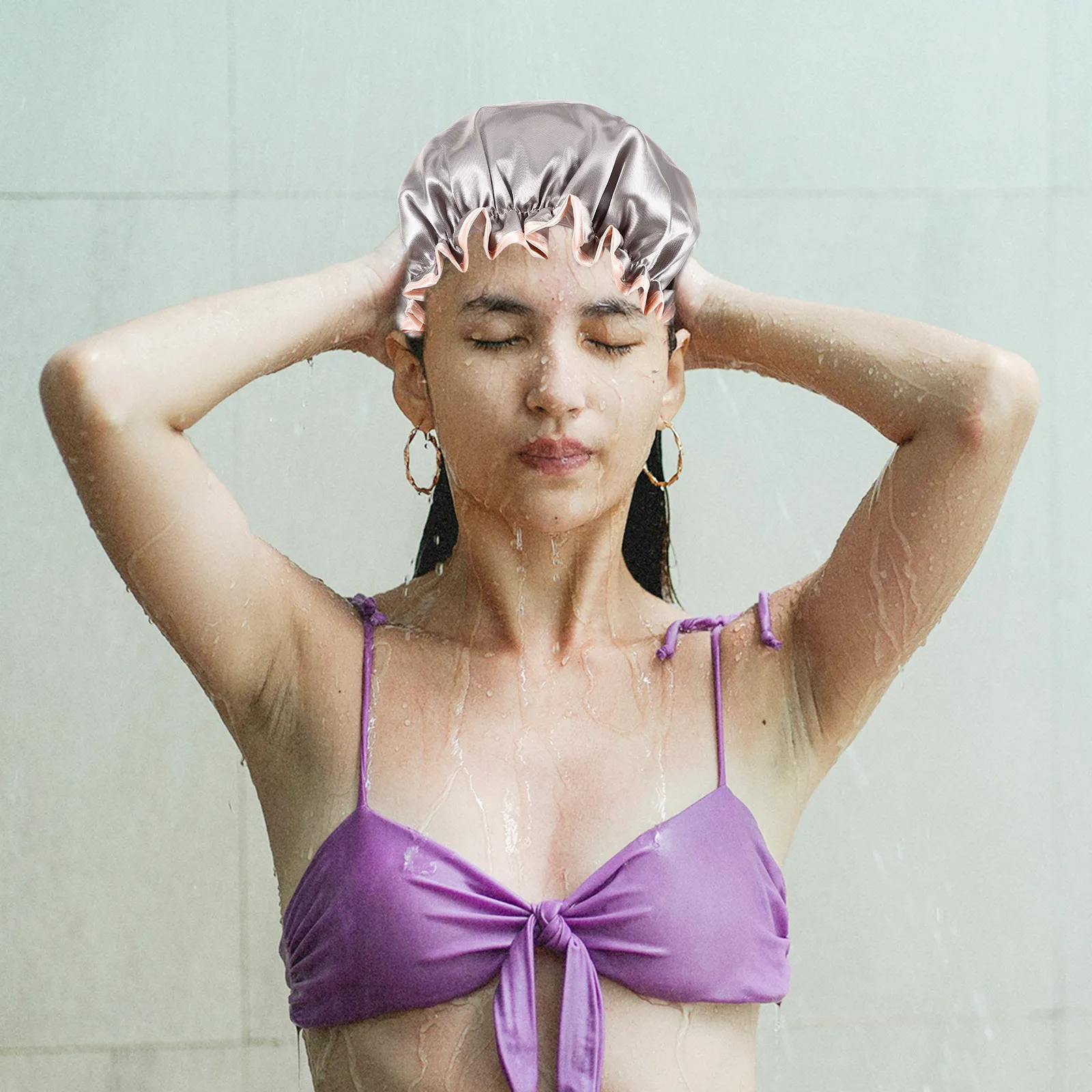 Extra Large Reusable Shower Caps for Women Waterproof Bath Cap Elastic Comfortable Lightweight Sauna Hat for Steaming Spa
