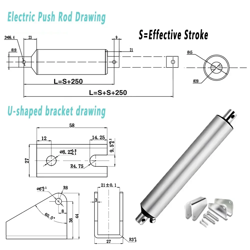 45mm Pen Type Electric Push Rod Telescopic Rod DC12/24/36/48V High Thrust 10-2000N 30/50/200/900mm Stroke Linear Actuator