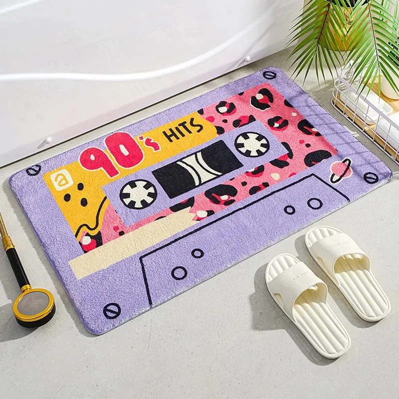 Music Tape Bath Mat Super Absorbent Non Slip Kitchen Rugs Retro Classic Cassette Drying Footpad Home Decor Laundry Room Carpets