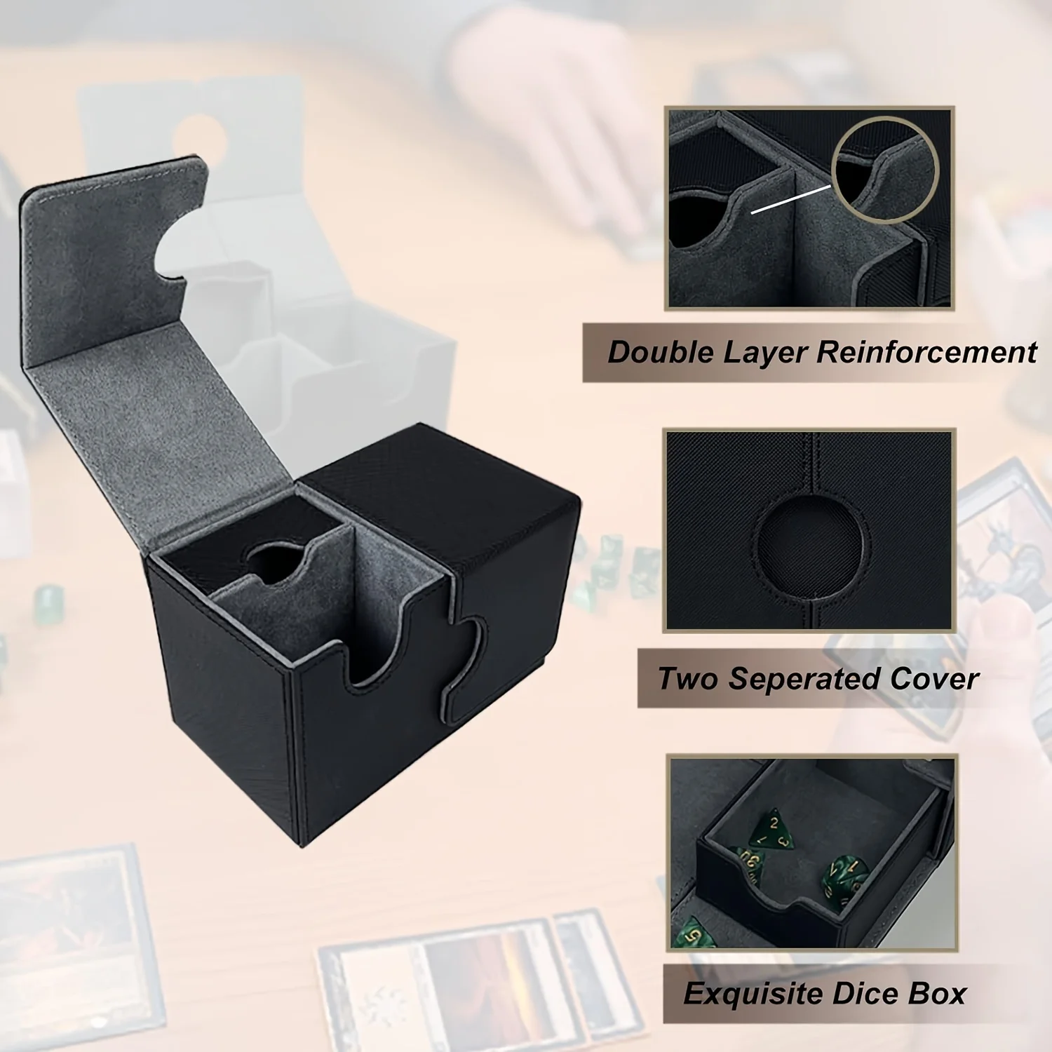 Card Deck Box With Dice Tray For MTG, PU Leather Strong Magnet Card Holder, Card Organizer For More Than 200 Single Sleeved Card