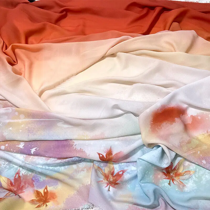 

100x150cm Printed landscape fabric Floral Painting Chiffon Gauze Dancing Dress Material Comfortable Silk Crepe Chiffon Fabric