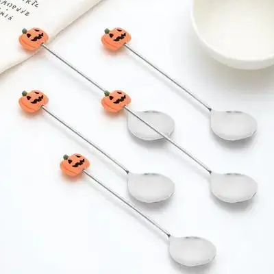 

6Pcs Halloween Pumpkin Spoons Stainless Steel Dessert Spoons Multipurpose Wide Application Multipurpose Spoon