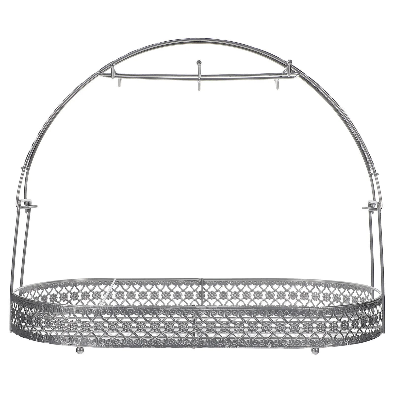 6 Hook Wrought Iron Coffee Mug Holder Rack with Bottom Wire Basket Tea Set Stand Organizer for Kitchen Counter European Style