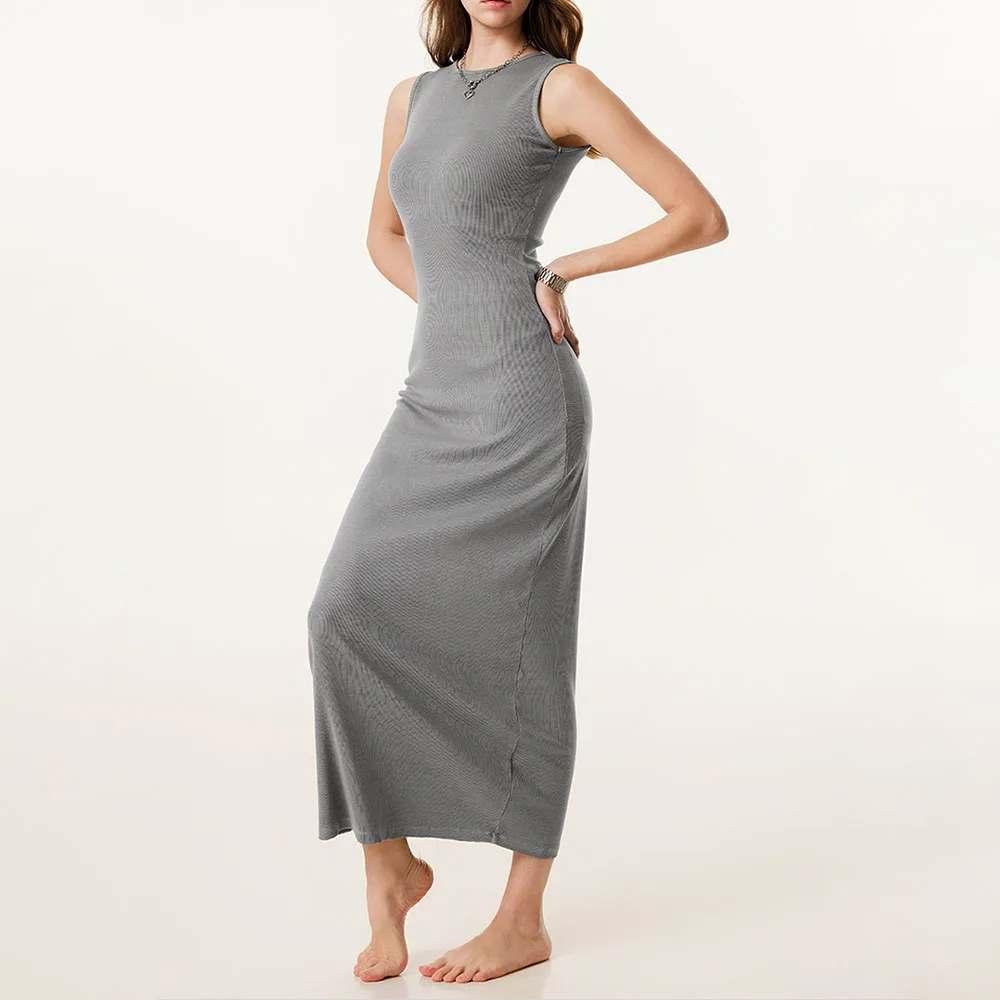 Robes longues moulantes tricotées élégantes pour femmes, automne hiver, décontractées, sans manches, robe Maxi de soirée, Sexy, 2025