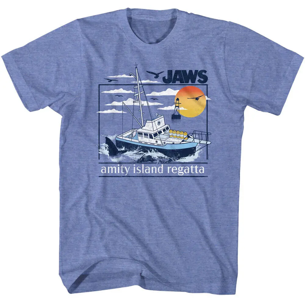 Jaws 70's Thriller Movie Amity Island Regatta Orco Boat Seagulls Men's T Shirt