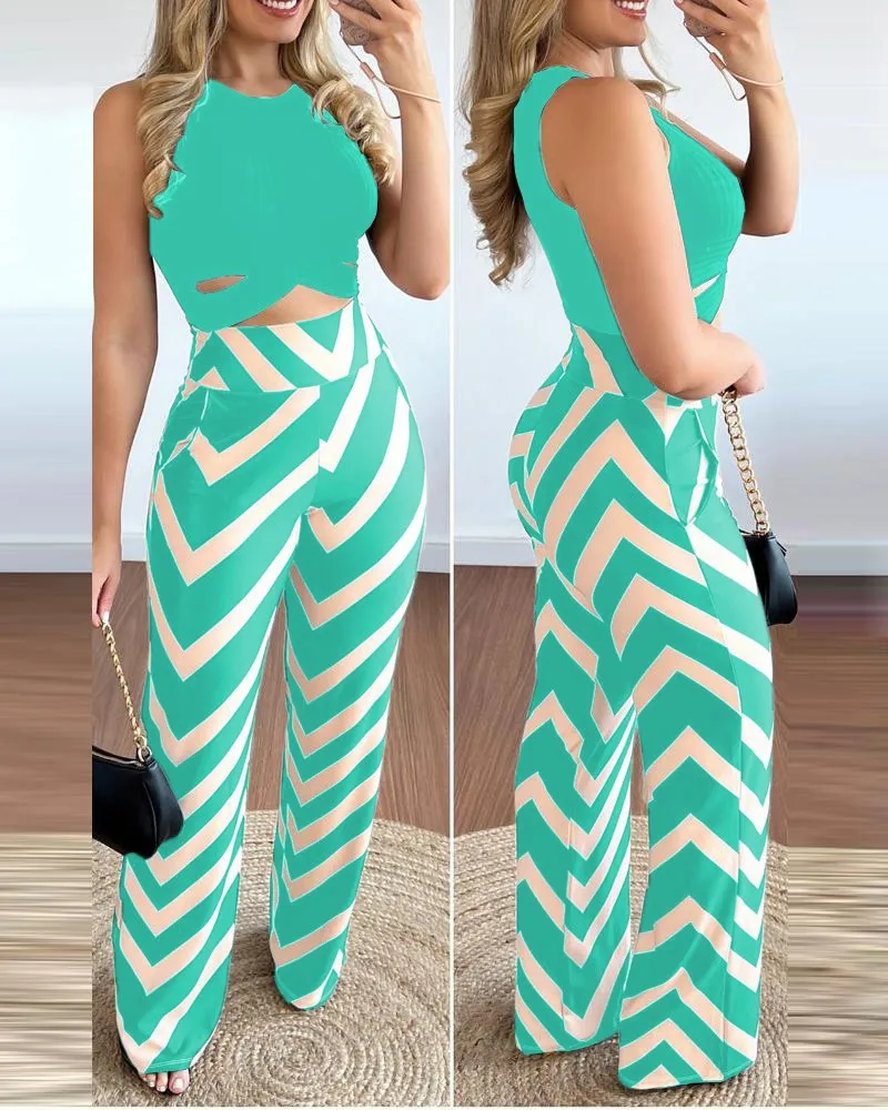 Fashion Casual Suit Women Sleeveless Tank Top Wide Leg Pants 2-piece Set 2023 Summer Cute Style Fresh And Sweet Women's Clothing