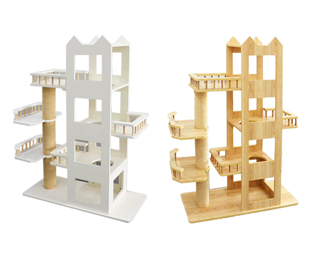 

Multi Layers Modern Luxury Wooden Cat Climbing Tree House Tower Condo & sisal rope cat scratching board with sleep board