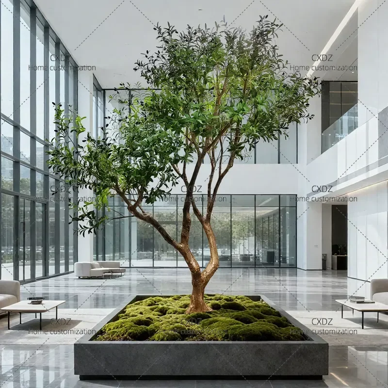 Simulation Olive Tree Large Floor to Ceiling Fake Green Plant Bionic Foliage for Indoor Outdoor Window Landscaping Home Decor