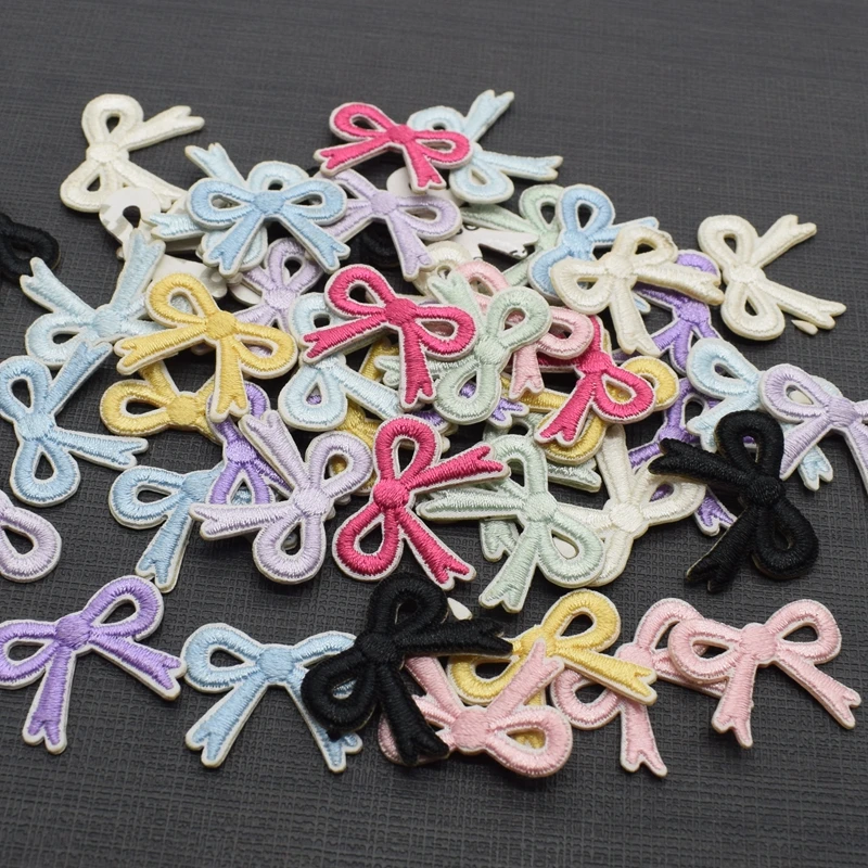 10pcs Self-adhesive Small Hollow Bowknot Embroidery Patches Clothing Sticker Applique DIY Handmade Stripes Notebook Decoration