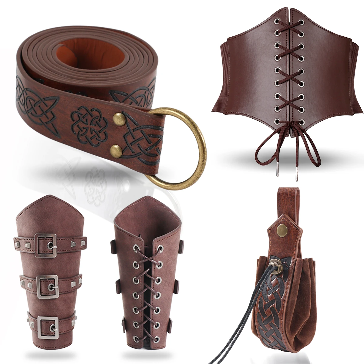 5-delige Middeleeuwse Riem Zwaardtas Set Vintage Viking Riem Celtic Lederen Polsbandjes Met Studs Cosplay Accessoires