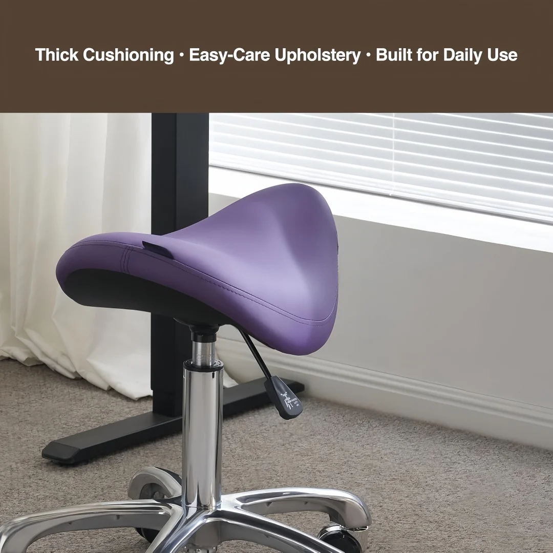 Swivel Adjustable Rolling Stool Saddle Stool With Wheels Heavy Duty Wide Thick Seat Padding Ergonomic Chair For Spa Clinic image 3