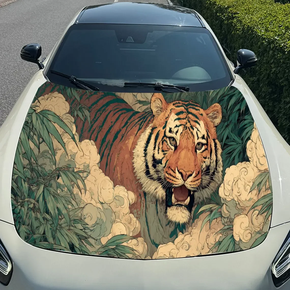 

Бамбуковая наклейка на капот автомобиля с тигром, ПВХ, самоводонепроницаемая палочка, яркие внешние аксессуары для автомобиля, декор, защитный подарок для любителей автомобилей