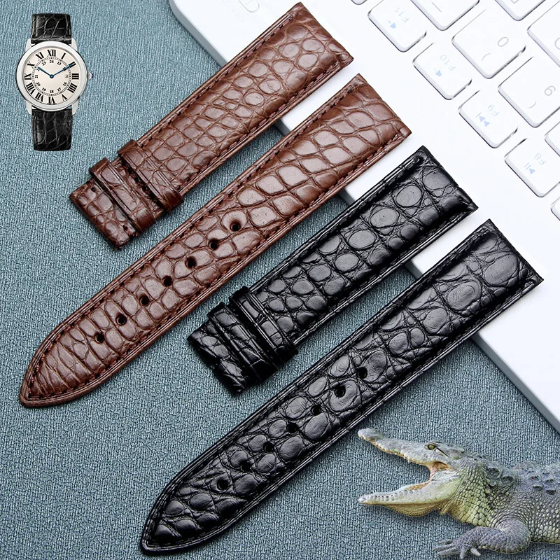 Watchband suitable for Cartier tank solo  round  PP genuine  crocodile leather High quality strap  soft watch strap bracelet