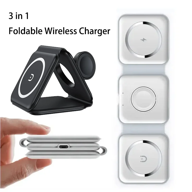 Qi2 3 in 1 Magnetic Wireless Charger Station for iPhone 16 15 14 13 Foldable Wireless Charger Dock Fast Charging Stand