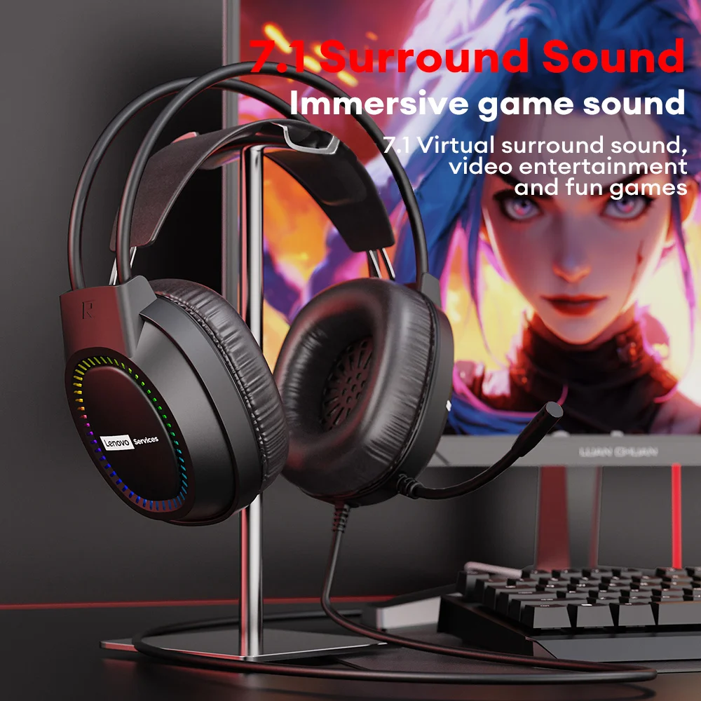 New Lenovo E03 Gaming Headset 3.5 mm jack&USB Headphone with 7.1 Stereo Surround Sound for Desktop Computers Earphones with Mic