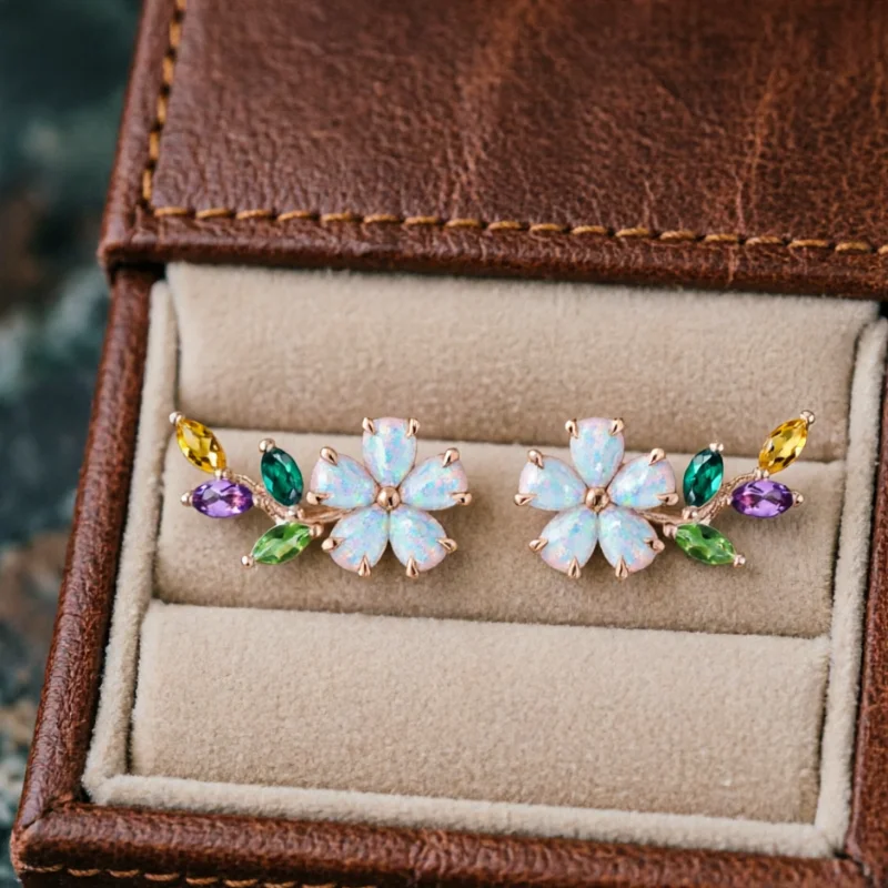 Elegant Delicate Colored Synthetic Zirconia Floral Artistic Stud Earrings Women Luxury Temperament Wedding Banquet Charm Jewlery
