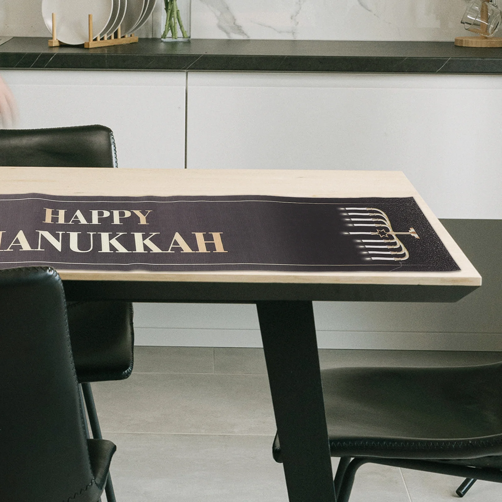 

Happy Hanukkah Table Runner for Dining Table Decoration Festival Party Home Decor Creative Holiday Tablecloth Multi Functional