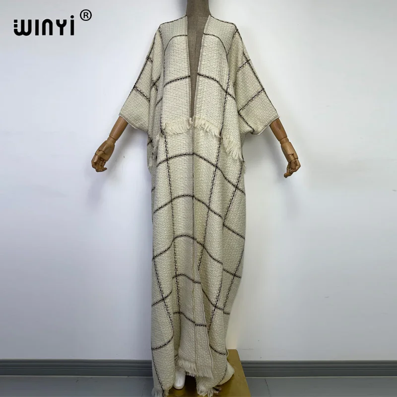 

2023 WINYI Winter Women High Quality Elegant classic plaid pattern Luxury Long Fur Coat Loose OverCoat Thick Warm Female Coats