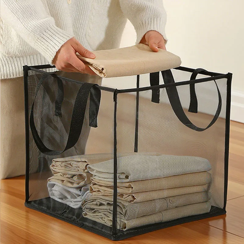 

Foldable Laundry Basket Mesh Dirty Clothes Bag Breathable Wash Basket Clothes Organizer Storage for Bathroom Bedroom Travel