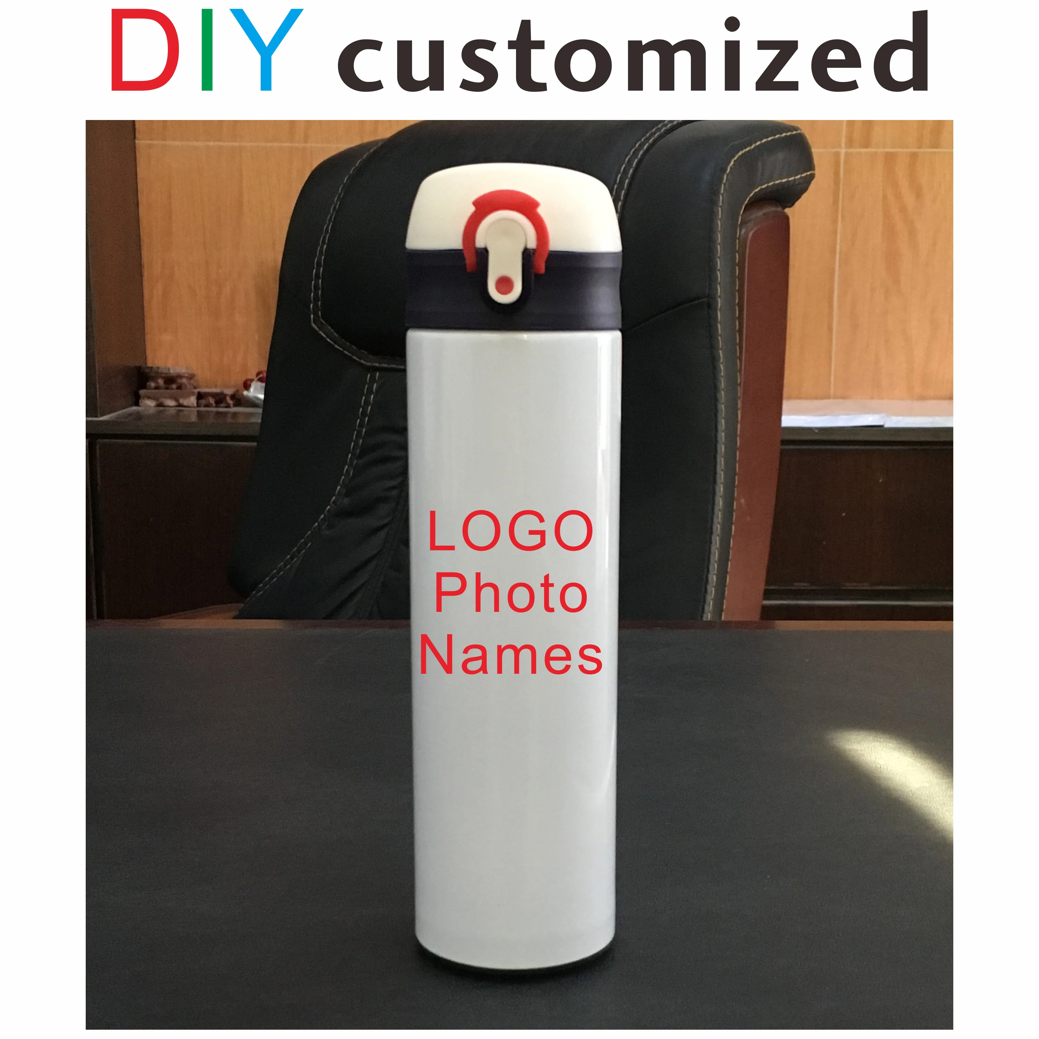 Thermos DIY Customized Colorful Print LOGO Photo Text 304 Stainless Steel Vacuum Water Cup Business Gift in-Car