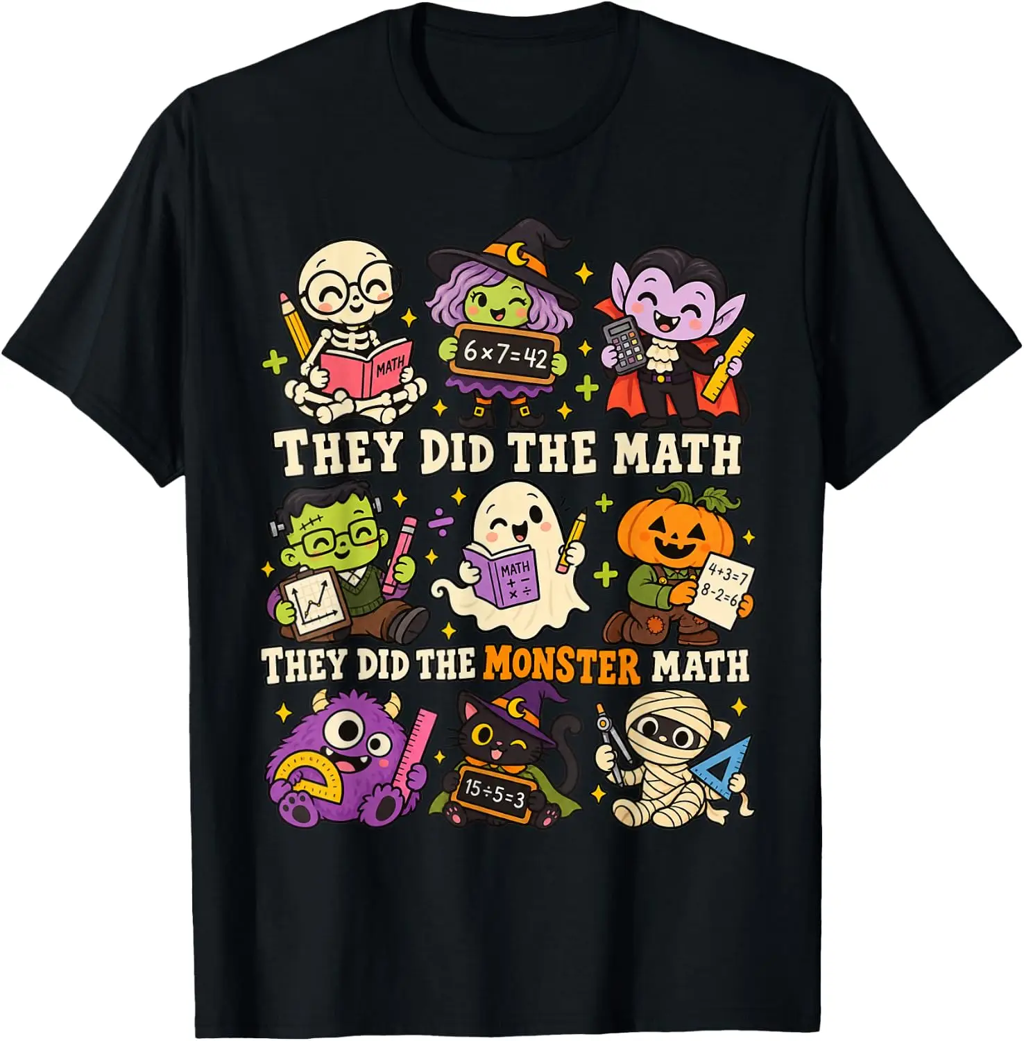 Cute Funny They Did The Monster Math Teachers Halloween T-Shirt Premium heavyweight pure cotton—stylish, versatile, and unisex; a perfect Christmas gift suitable for year-round wear.