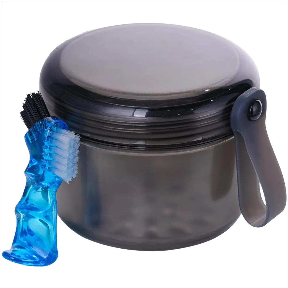 [N84R] Denture Case,Leak Proof Denture Bath Cup for Travel,Denture Container Cups for Soaking Full & Partial Dentures Dark Gray