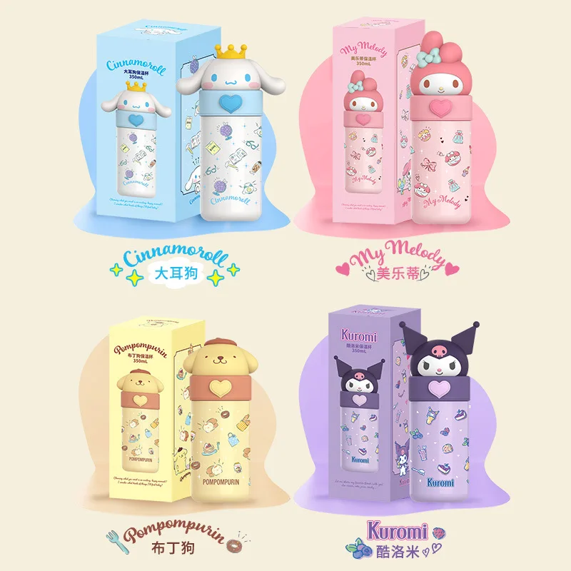 Sanrio Water Cup 350Ml Kawaii Cinnamoroll My Melody Thermos Cups Anime Cartoon Kuromi Juice Cup Insulated Water Bottle Kid Gifts