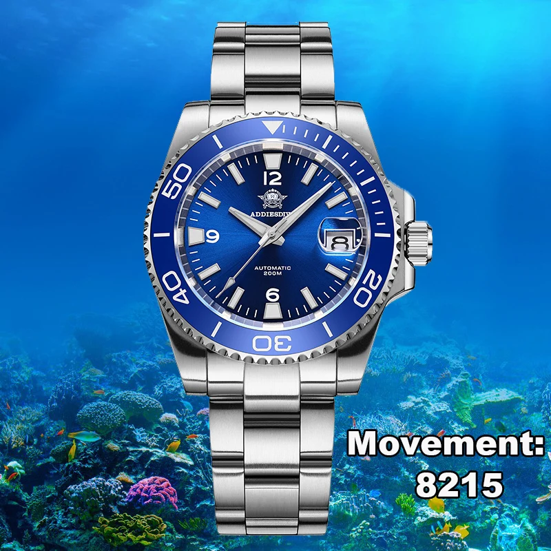 

ADDIESDIVE Luxury Men's Stainless Steel Watch Sapphire Automatic Mechanical Watches 200m Waterproof Luminous Wristwatches AD2505