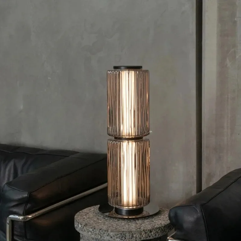 Nordic Led Long Strip Sunlight Floor Lamp Column Floor Light Living Room Beside Table Bedroom Smoke White Glass Designer
